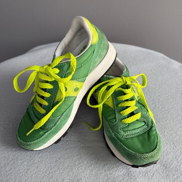 Saucony Jazz green sneakers - Style 1044-143 two tone - retro - womens size 5 - Picture 1 of 9